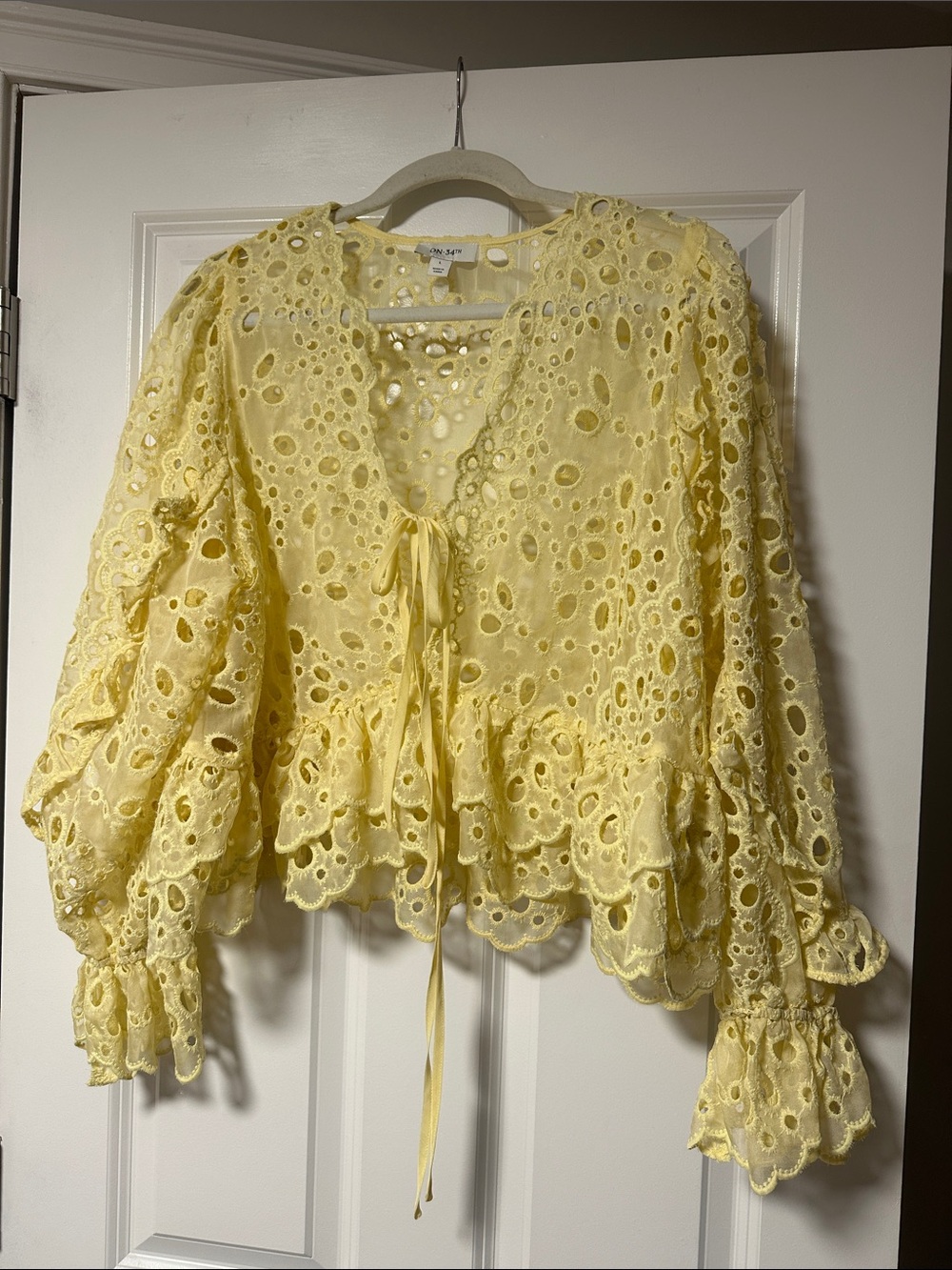 Women’s Woven Long Sleeve Cut-Work Blouse